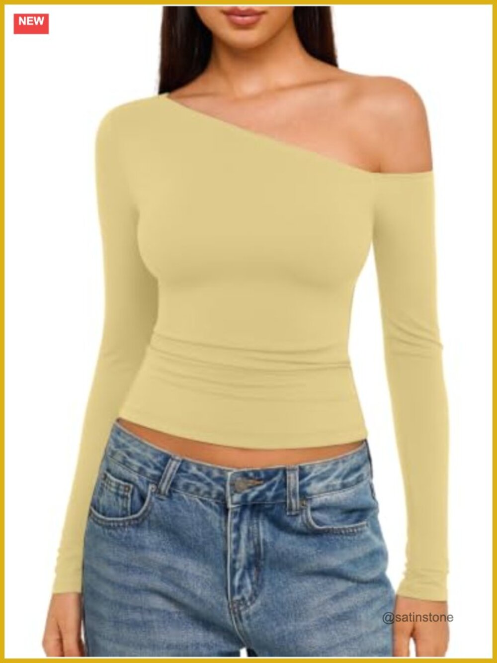 REORIA Long Sleeve Off Shoulder Top Slim Fit Stretch Knit Fall Casual Shirt